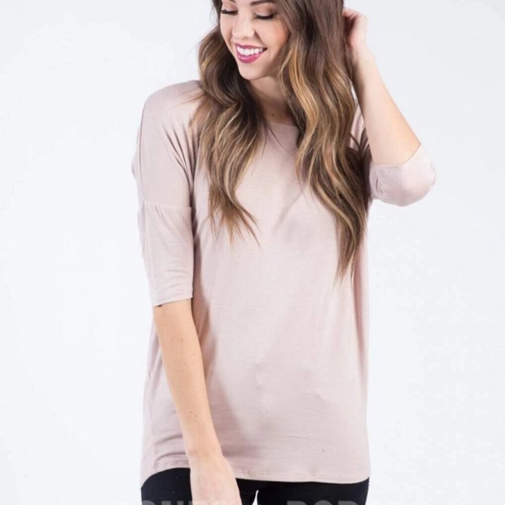 NEW! Agnes & Dora Hi-Lo 3/4 Sleeve Tunic Top Shirt Mocha Small TALL